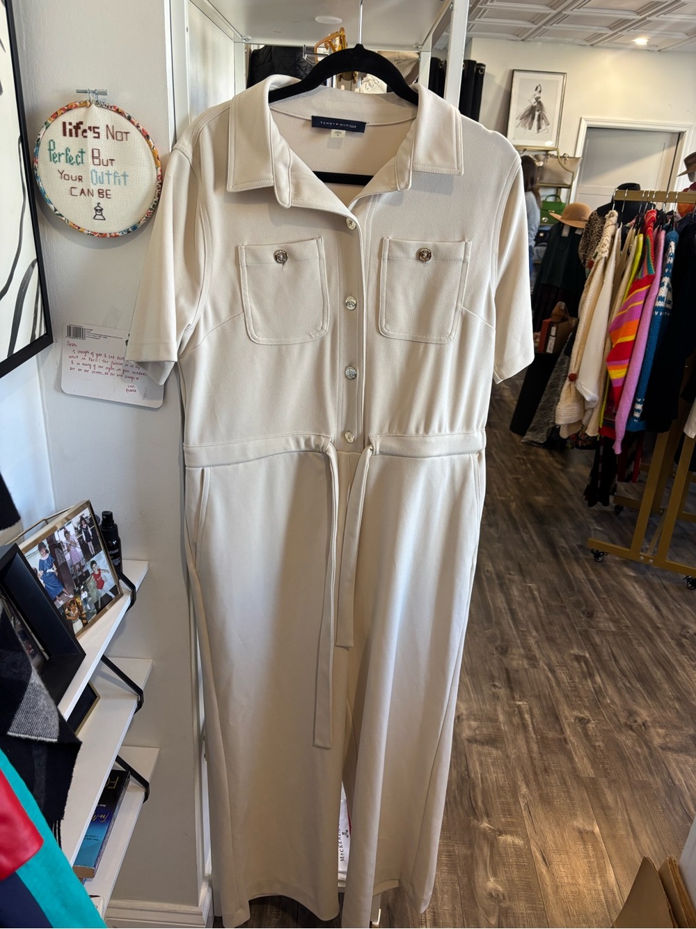 Tommy Hilfiger Cream Short-Sleeve Utility Jumpsuit